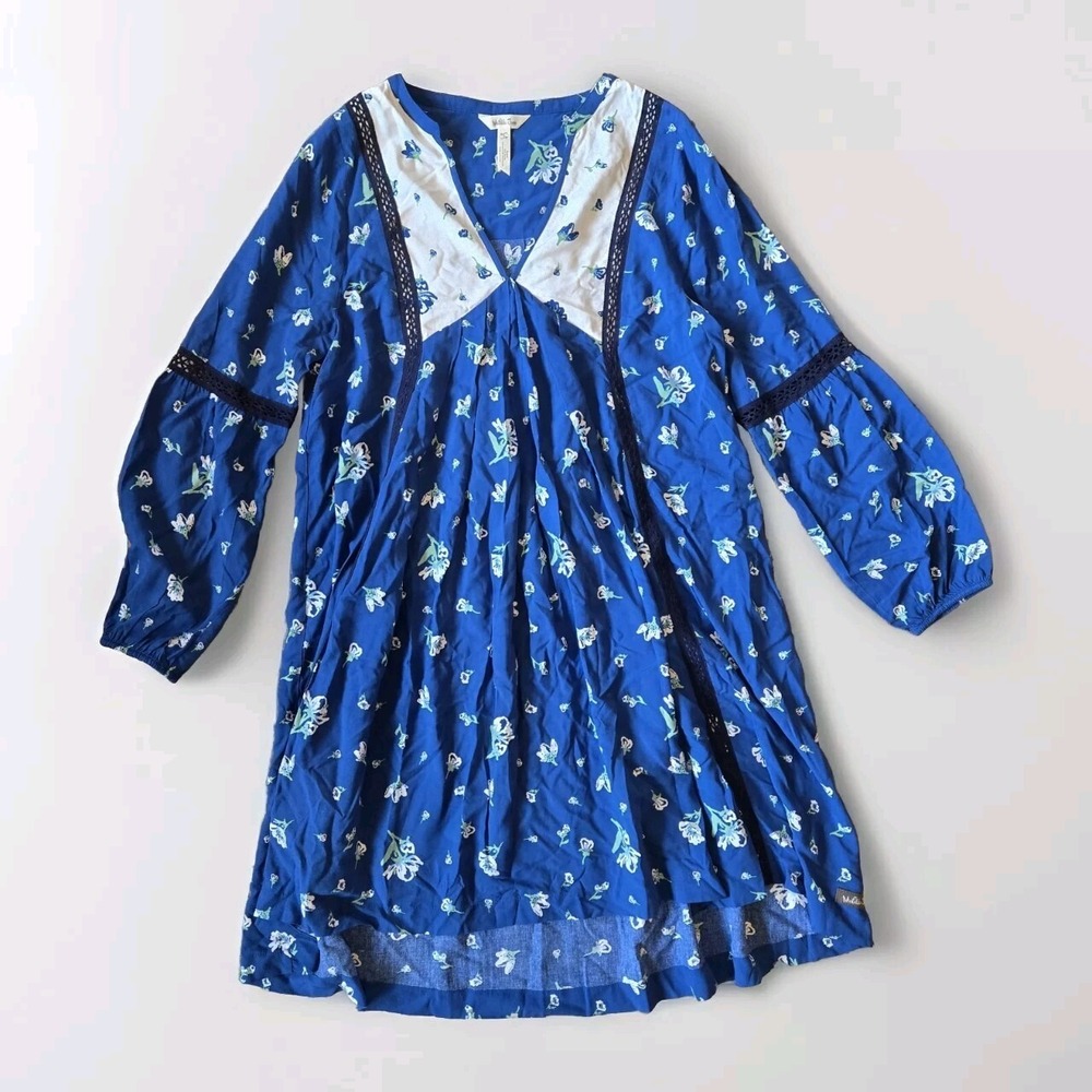 Matilda Jane Womens S Blue Floral Boho Knee Length Dress Hippie Flowy